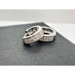 Sterling Silver 925 Pave Huggie Hoop Earrings • Small Round Hoops